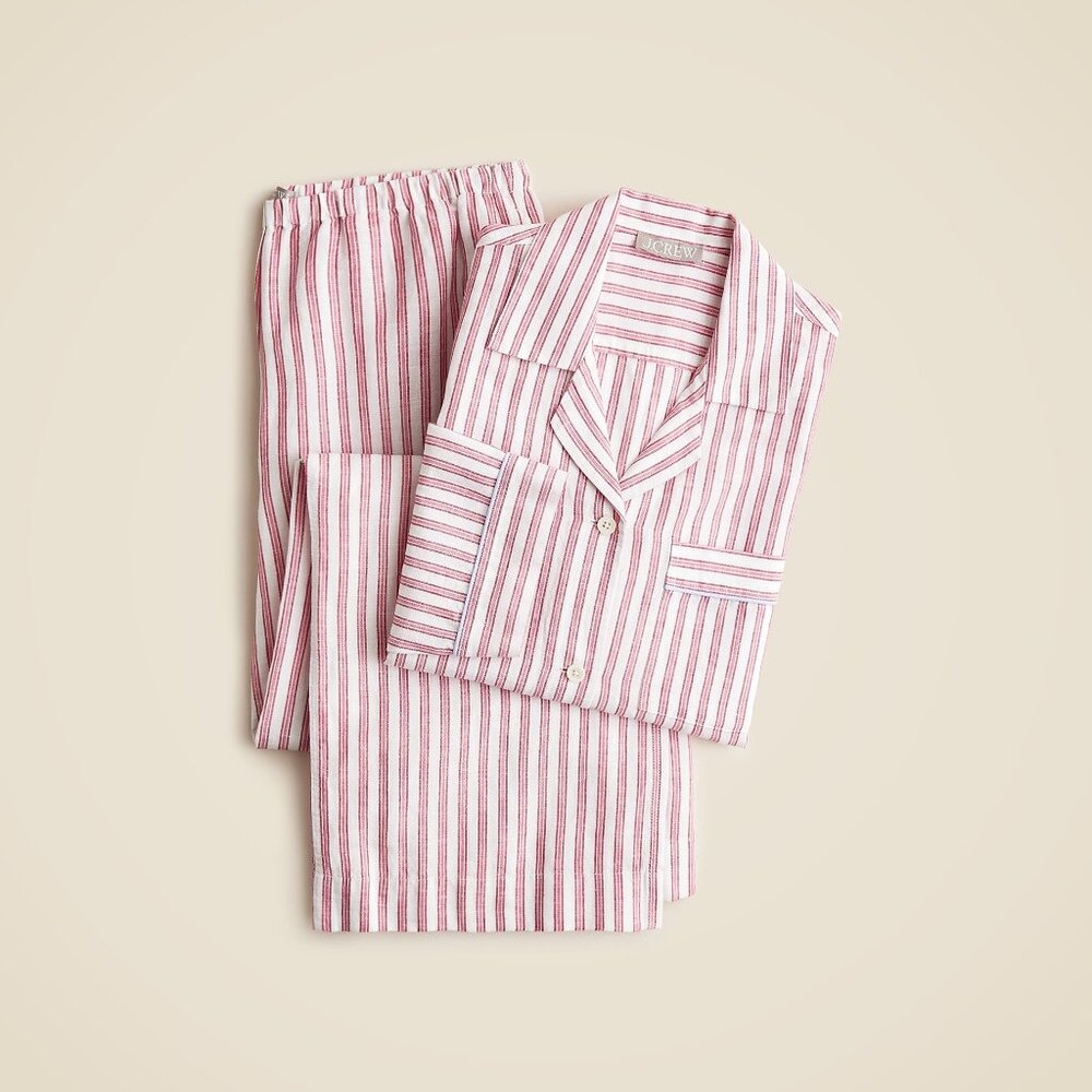 J.Crew Long-sleeve pajama pant  and top set in striped linen-cotton blend CN209